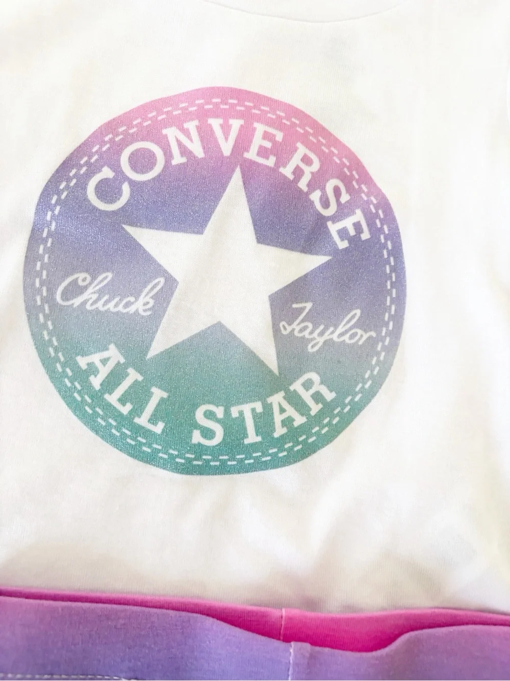 Converse Kids White Tee with Purple-Teal Ombre Shorts